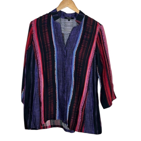 Dressori Silk Striped Button Up 3/4 Sleeve Blouse Women Size S - Picture 1 of 5